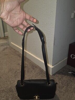 Black Shoulder Bag with Gold Hardware